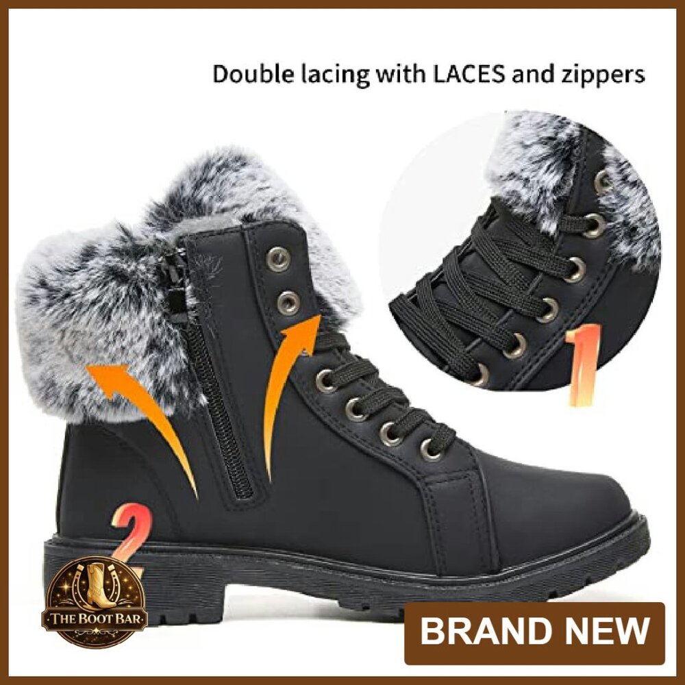 Women's Winter Snow Boots Fur Lined Waterproof Ankle Booties - Picture 4 of 8